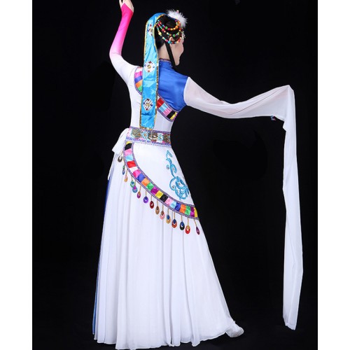 Women water sleevesTibetan Performance Costume Tibetan dress Mongolian dresses Ethnic minority dance costumes